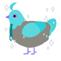 lavender miku, a ash and aqua chicken with a head pattern