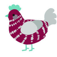 Mathilda, a maroon and silver chicken with a bar pattern