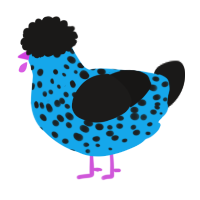 Afro boi, a sky and sable chicken with a speckle pattern