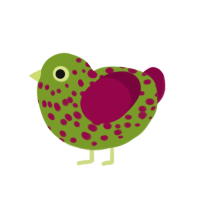 dragonfruit, a chartreuse and maroon chicken with a speckle pattern