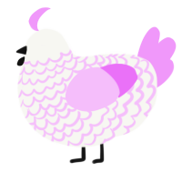 Palla, a white and lavender chicken with a lace pattern