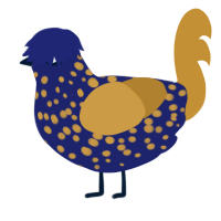 Vladimir, a navy and gold chicken with a speckle pattern