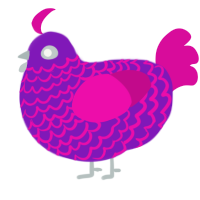 Frappe, a violet and fuchsia chicken with a lace pattern