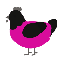 Alt Girl, a fuchsia and black chicken with a head pattern