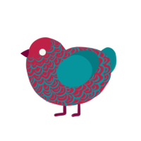 Odysseus, a crimson and teal chicken with a double-lace pattern