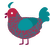 Odysseus, a crimson and teal chicken with a double-lace pattern