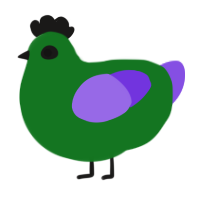 Bean, a leaf and blurple chicken