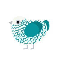 Ilot, a white and teal chicken with a lace pattern