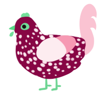 Raz, a maroon and rose chicken with a speckle pattern