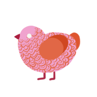 valentines, a pink and vermilion chicken with a double-lace pattern