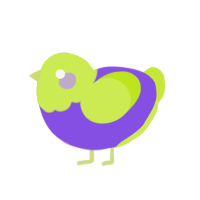 Isimo, a blurple and lime chicken with a head pattern