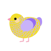 Yarn Ball, a yellow and lilac chicken with a lace pattern