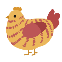 beanie, a honey and red chicken with a bar pattern