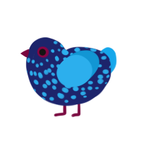 boy, a navy and sky chicken with a speckle pattern