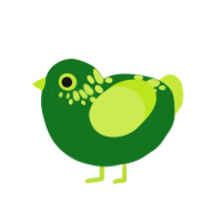 pea, a grass and lime chicken with a neck-speckle pattern