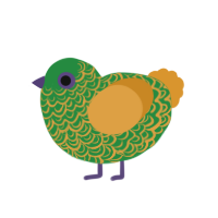 Cryptid, a viridian and orange chicken with a double-lace pattern