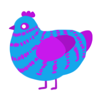 Gummy, a sky and amethyst chicken with a bar pattern