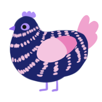 frooty, a navy and pink chicken with a bar pattern