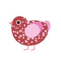 Valentine, a red and pink chicken with a speckle pattern