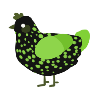 Monster, a black and grass chicken with a speckle pattern