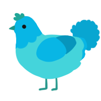 Bluey, a aqua and cerulean chicken with a head pattern