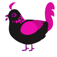 Rhodonite, a sable and fuchsia chicken with a neck-speckle pattern