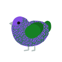 Lennox, a blurple and leaf chicken with a double-lace pattern