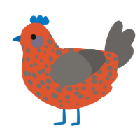 Cheeto, a vermilion and grey chicken with a speckle pattern