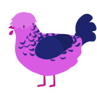 Goobery dude, a orchid and navy chicken with a half-lace pattern