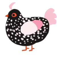 Hyades, a sable and rose chicken with a speckle pattern