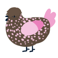 CB, a bark and pink chicken with a speckle pattern