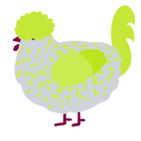 GLOWSTICK, a mist and lime chicken with a speckle pattern