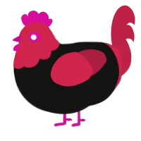 crayola, a black and crimson chicken with a head pattern