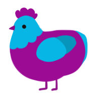 prune juice, a plum and cerulean chicken with a head pattern