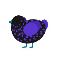 VOID, a sable and indigo chicken with a speckle pattern