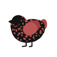 Socks, a black and red chicken with a speckle pattern