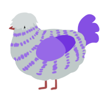 Chonk, a silver and blurple chicken with a bar pattern