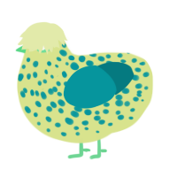 Shelldon, a lemon and teal chicken with a speckle pattern