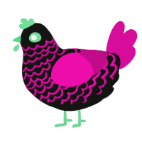 Blacklight, a black and fuchsia chicken with a lace pattern