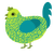 Soda, a lime and teal chicken with a double-lace pattern
