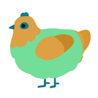 Loretta, a spring and orange chicken with a head pattern