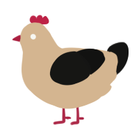 Flesh Cousin, a beige and black chicken