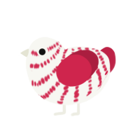 CandyCane, a white and crimson chicken with a bar pattern