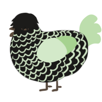 Nugget, a sable and gluppy chicken with a lace pattern