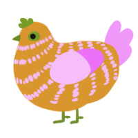 Grain, a orange and lavender chicken with a bar pattern