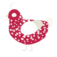 Big Eyed Shroom, a crimson and white chicken with a speckle pattern