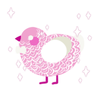 Cupid, a pink and white chicken with a double-lace pattern