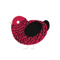 wavi, a crimson and black chicken with a lace pattern