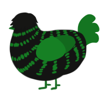 fidget cube, a black and leaf chicken with a bar pattern