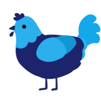 bluebell, a navy and sky chicken with a head pattern